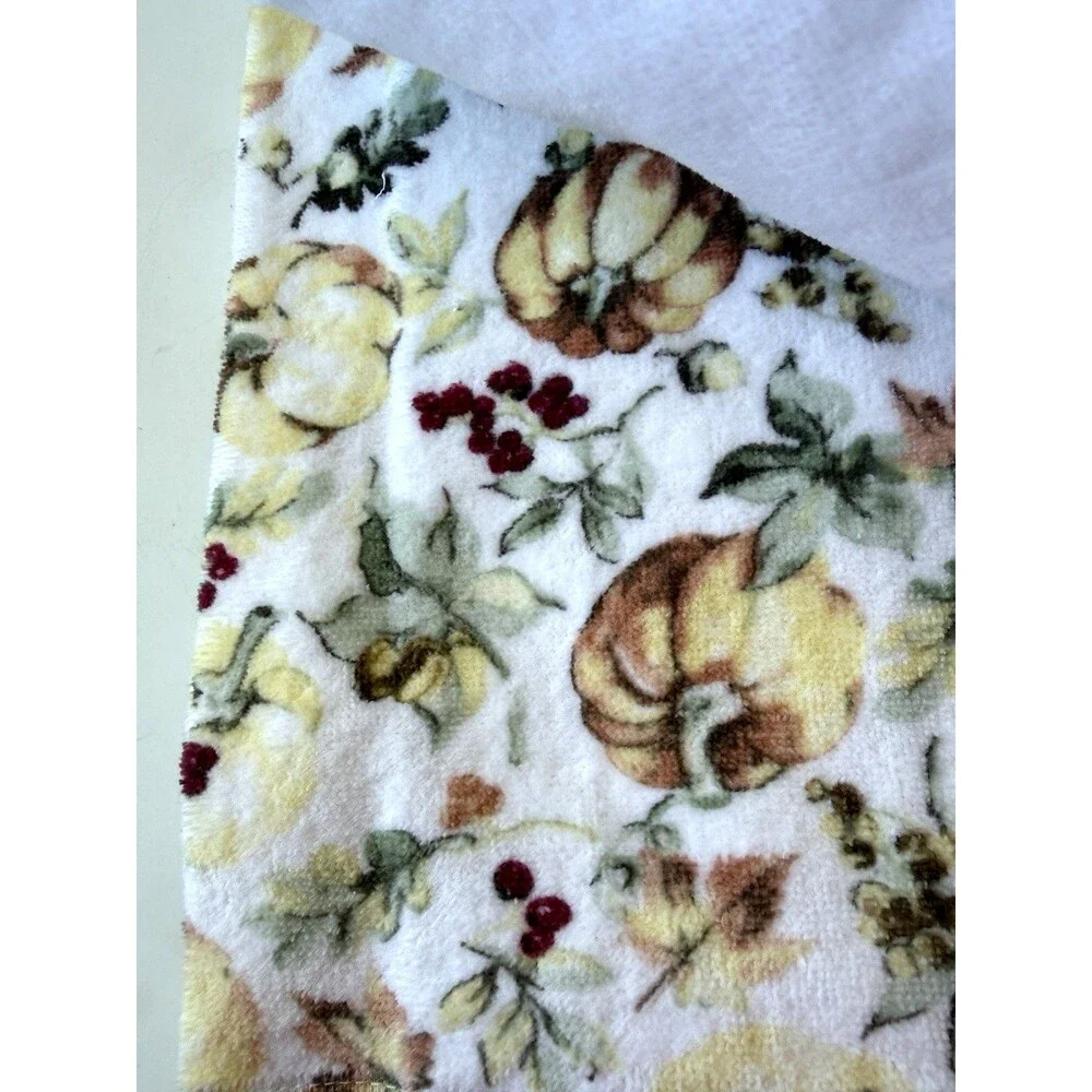 Lenox White Orange Embroidered Pumpkin Kitchen Towels 18x28 Thanksgiving
